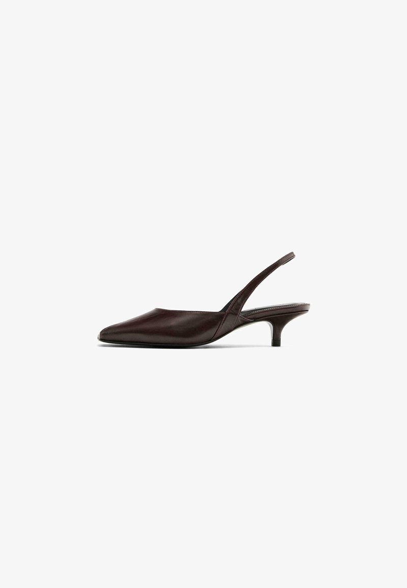Burgundy leather slingback shoe with a pointed toe and a slim heel. The design features a clean silhouette and minimal hardware.