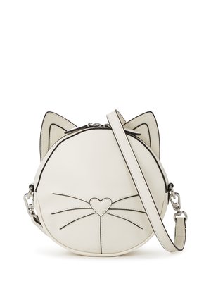 Sac rond en simili cuir blanc avec oreilles de chat et visage. Présente un nez en forme de cœur, des moustaches et une bandoulière amovible.