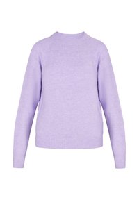 Lila langärmliger Rundhalsausschnitt Pullover mit gerippten Bündchen und Saum, aus weichem Strickstoff gefertigt.