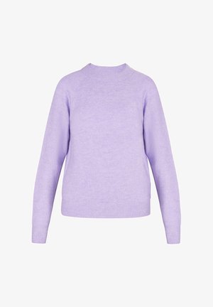 Maglione a maniche lunghe color lilla con scollo a girocollo, con polsini e orlo a coste, realizzato in morbido tessuto knit.