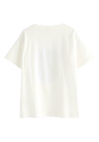 Kortärmad vit bomullströja med rundad halsringning, med en avslappnad passform och en enfärgad baksida. Mjuk textur utan dekorationer.