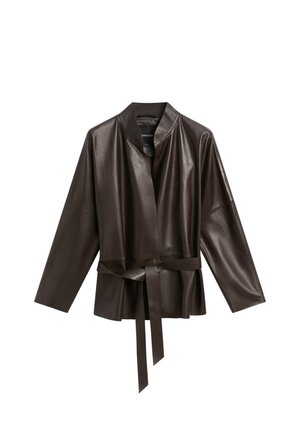 Massimo Dutti, WRAP-FRONT NAPPA LEATHER JACKET WITH TIE DETAIL - Blazer - dark brown