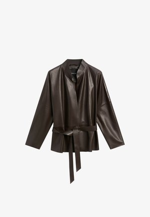 Massimo Dutti, WRAP-FRONT NAPPA LEATHER JACKET WITH TIE DETAIL - Blazer - dark brown