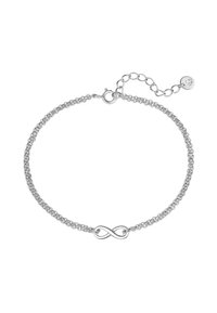 Strieborný náramok so stredovým symbolom nekonečna, s dvoma jemnými prepojenými reťazami a nastaviteľným zapínaním. Hladký povrch a lesklý finiš.