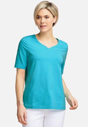 GOLDNER MIT CHARMANTEM AUSSCHNITT UND SCHMUCKSTEINCHEN - T-Shirt print - turquoise