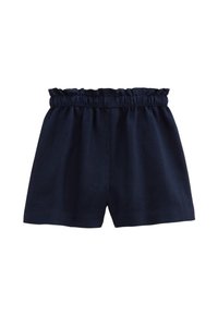 Shorts légers bleu marine avec une taille élastique froncée et une coupe décontractée. Conçus avec un ourlet droit et sans poches.