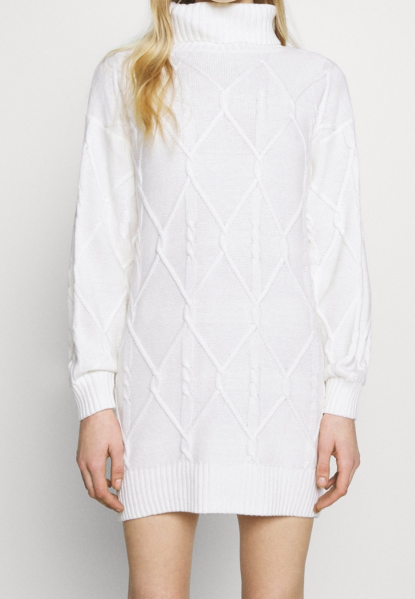 white knitted jumper dress Long Sleeve Jumper Dress In Cream Cable Knit | EGO US