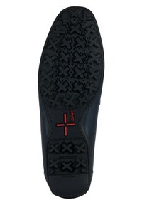 Sole in gomma nera con motivo a treccia geometrica. Caratterizzata da un accento rosso con il marchio "GEOX", progettata per aderire e offrire comfort.
