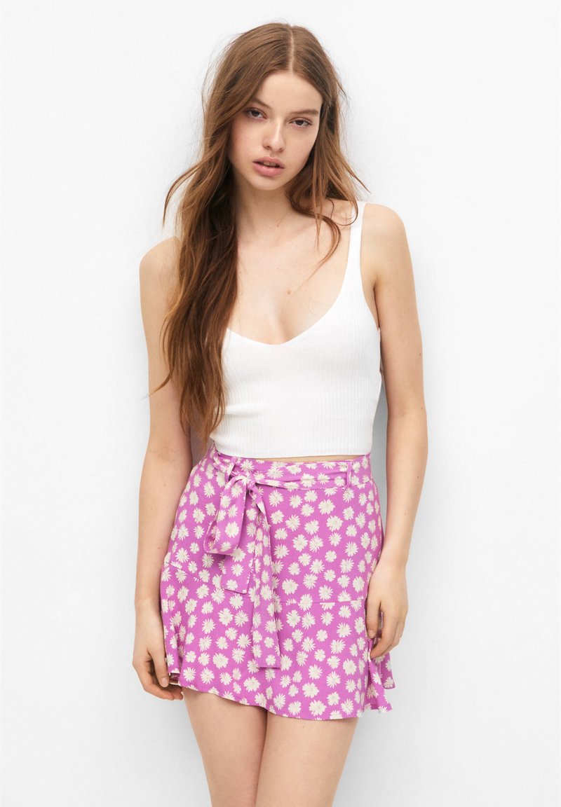 PULL&BEAR FLORAL - A-lijn rok - pink/donkerroze - Zalando.nl