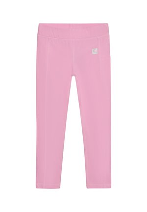 Rosa Leggings aus elastischem Stoff mit glatter Textur, hoher Taille und Seitentasche. Verstärkte Nähte.