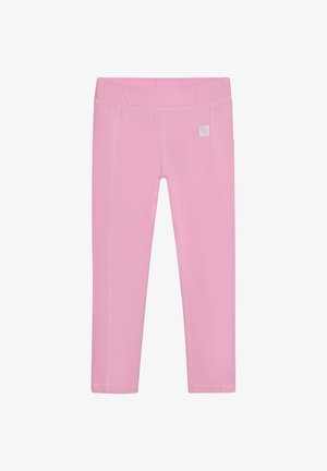 Rosa Leggings aus elastischem Stoff mit glatter Textur, hoher Taille und Seitentasche. Verstärkte Nähte.