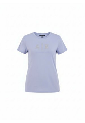 Maglietta a maniche corte di colore viola chiaro con scollo tondo, logo "A|X" decorato con piccoli borchietti al centro del petto.
