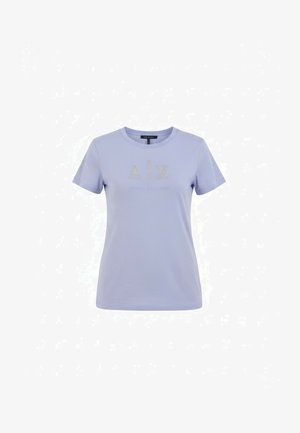 Maglietta a maniche corte di colore viola chiaro con scollo tondo, logo "A|X" decorato con piccoli borchietti al centro del petto.