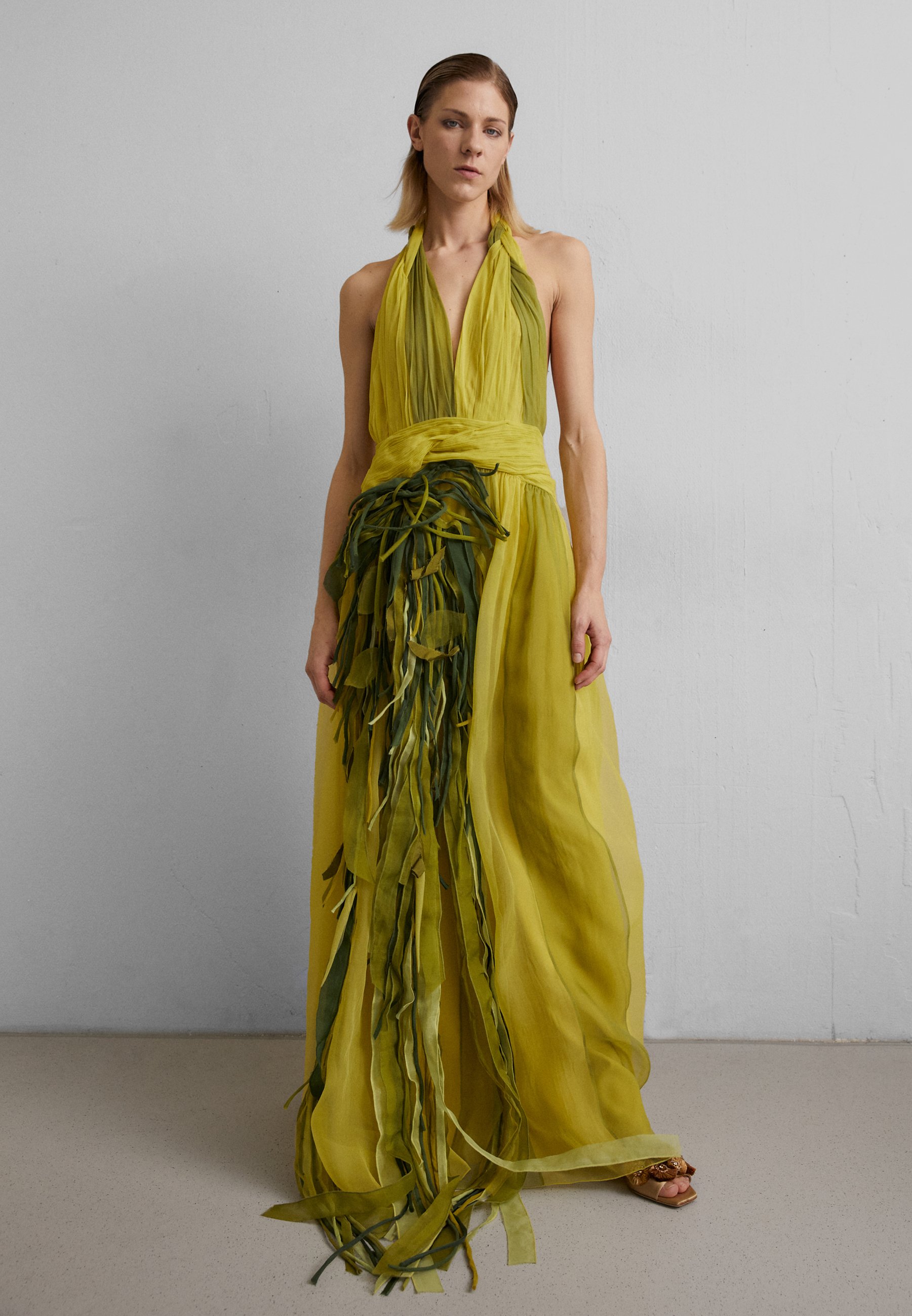 alberta ferretti green dress Organic Chiffon Green Long Dress by Alberta Ferretti – Elilhaam