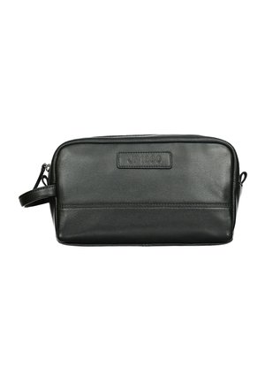 Black rectangular toiletry bag with a side strap and embossed “JP1880” logo on the front, set against a white background.