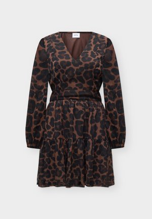 VILA, VIEMMA V NECK SHORT DRESS/KA - Дневна рокля - black beauty/seal brown leo