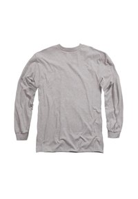 Gray long-sleeve shirt made of cotton, featuring a classic design with slightly gathered sleeves, smooth texture, and a crew neckline.
