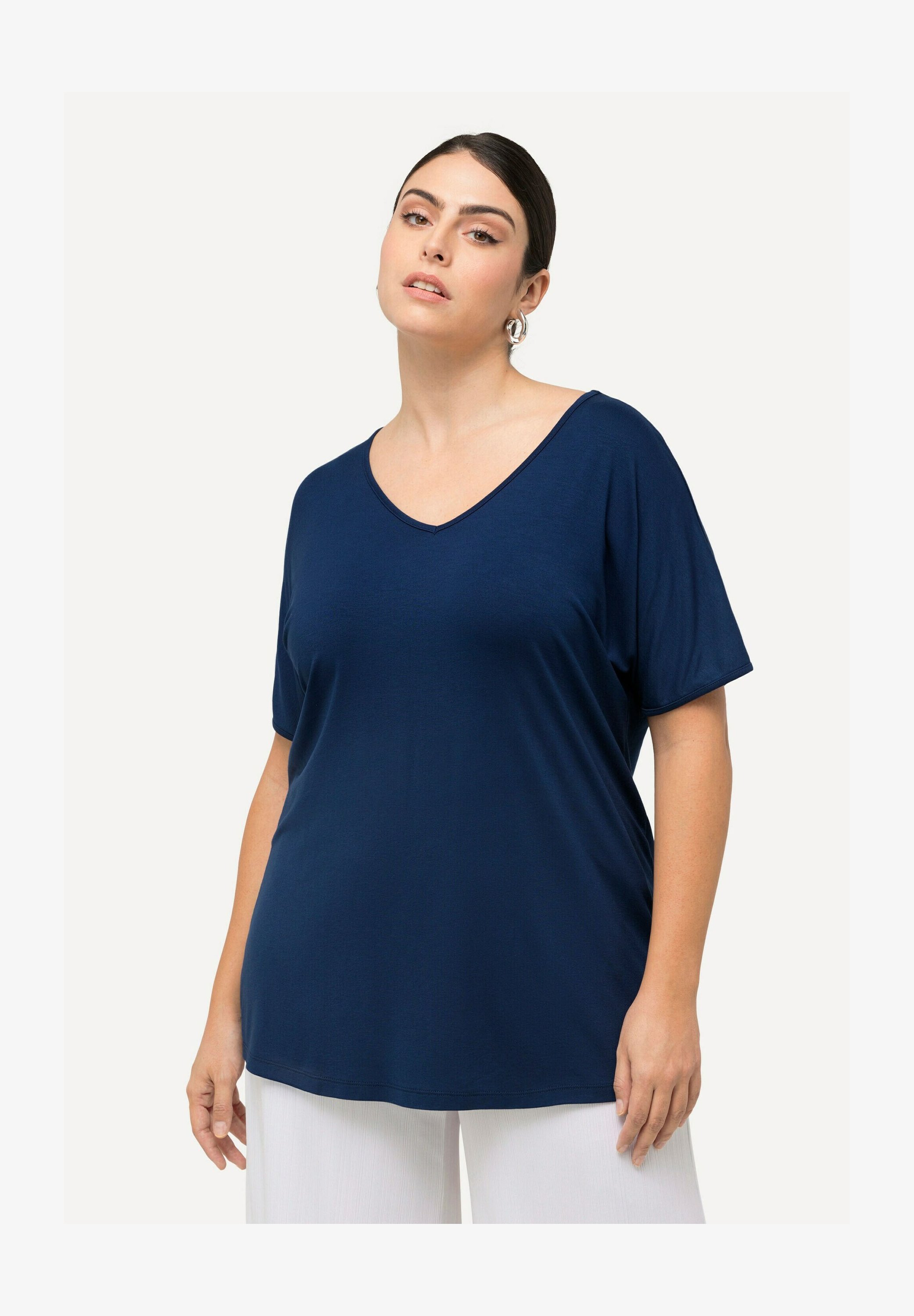 Ulla Popken T-Shirt Basic Donna – Doppio Strato, Mezza Manica, Vestibilità Aderente, Cotone