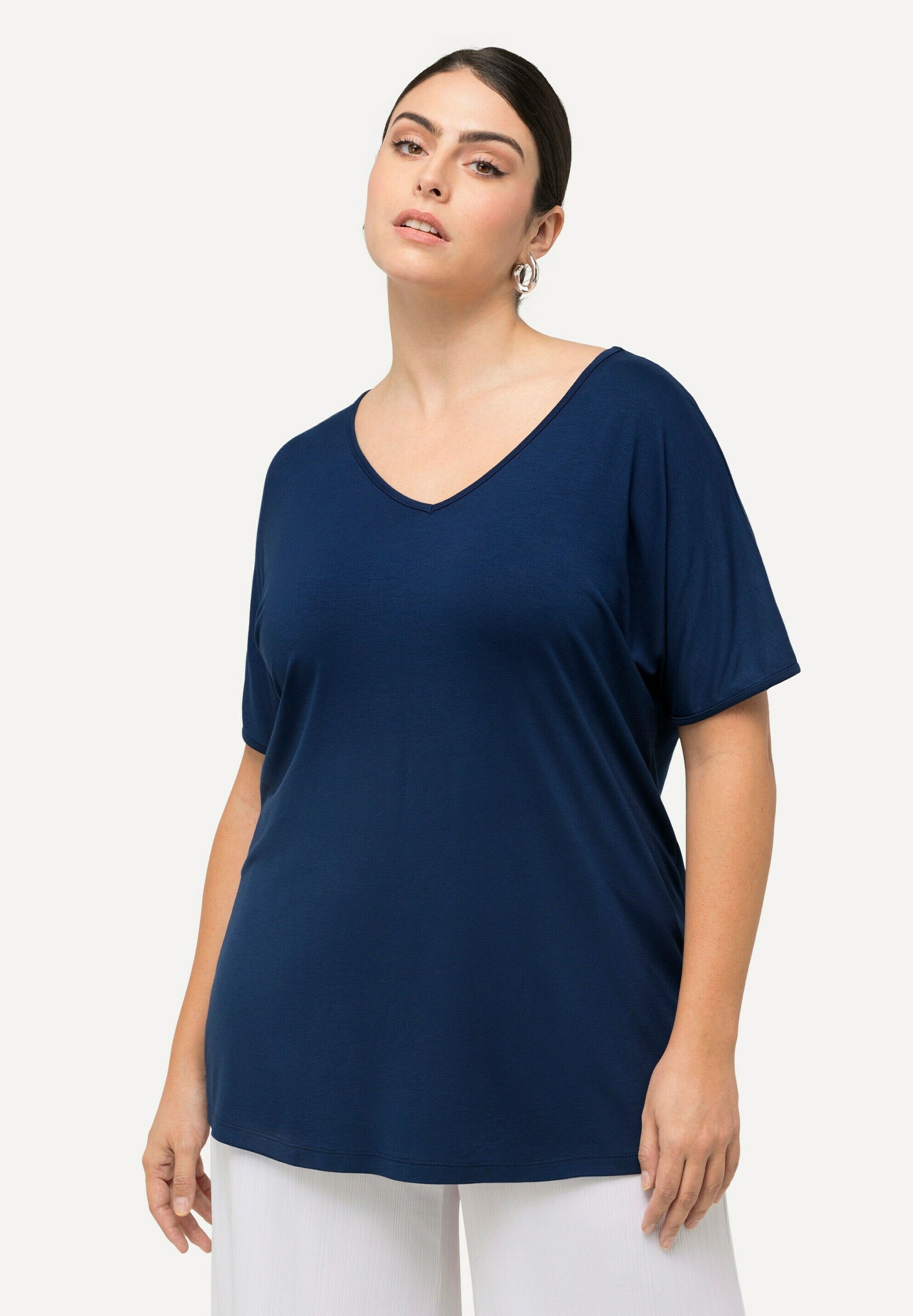 Ulla Popken T-Shirt Basic Donna – Doppio Strato, Mezza Manica, Vestibilità Aderente, Cotone