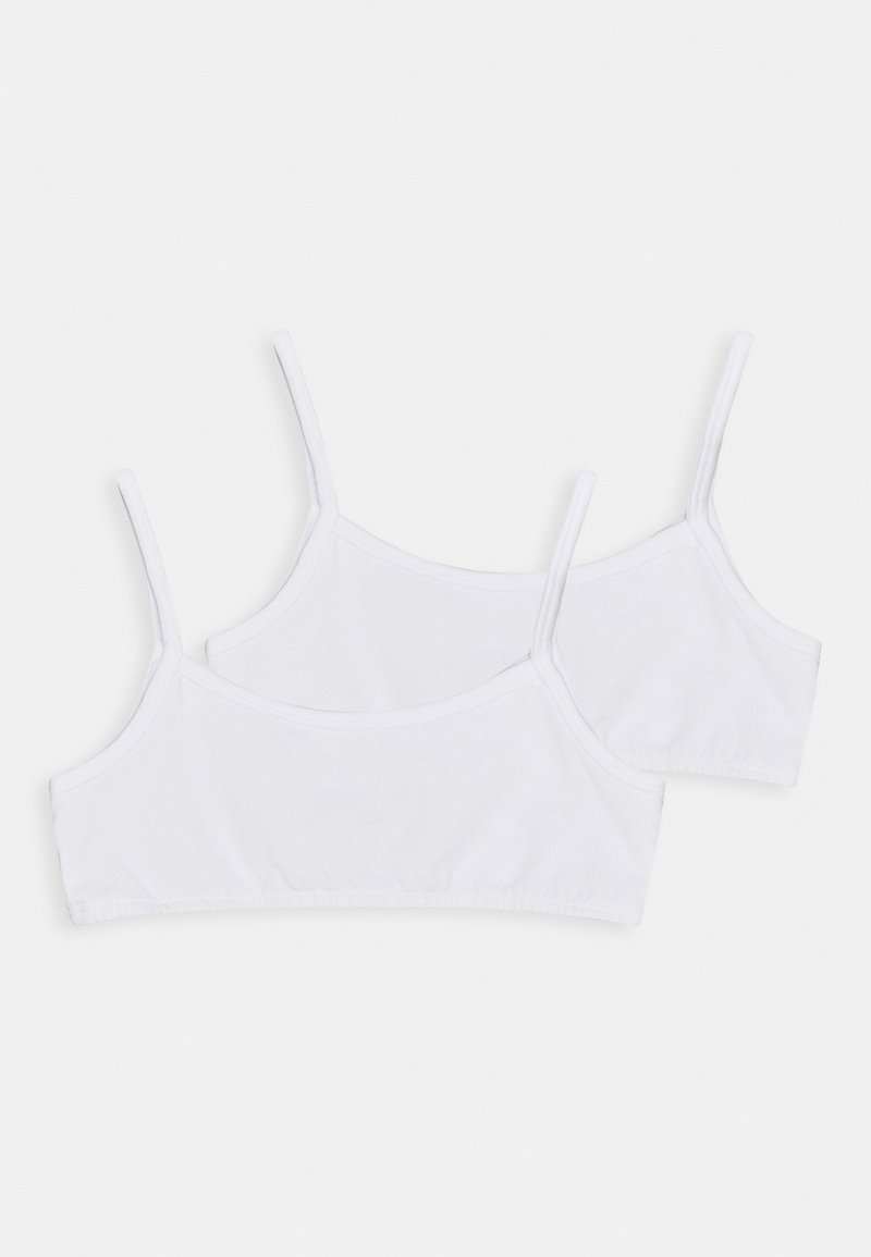 Bralette bianchi in cotone con spalline regolabili, caratterizzati da un design semplice e una texture morbida. Il paio include due taglie.