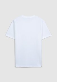 T-shirt bianco a maniche corte con un motivo waffle strutturato, caratterizzato da un scollo rotondo e un taglio dritto. Vista posteriore, senza altri dettagli visibili.