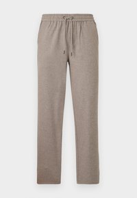 Grijze joggingsbroeken van zacht materiaal, met een elastische tailleband en een trekkoord, en een rechte pijpdesign.