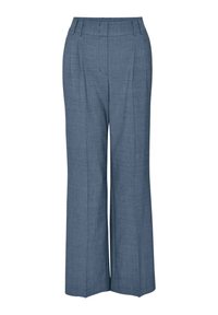 Pantalons larges bleu clair en tissu texturé, dotés d'une taille haute et d'un design plissé pour un détail et une structure accentués.