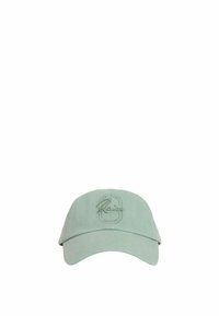 Light green cotton baseball cap featuring embroidered logo centered on the front, curved brim, and adjustable strap at the back.