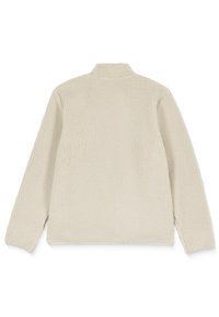 Veste polaire beige à manches longues avec col montant, vue de dos sur fond blanc.