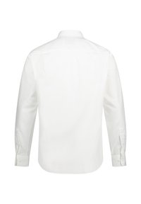 Weißes Langarmhemd mit Button-Down-Kragen, glattem Stoff, vollständig geschlossenem Rücken und geknöpften Manschetten. Sauberes Design ohne sichtbare Muster.