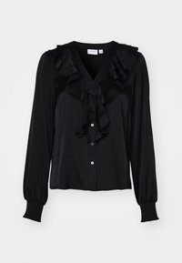 VIVINA  V NECK FRILL - Blus - black