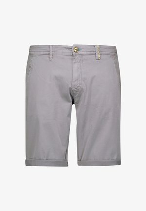 Lichtgrijze shorts met een klassieke pasvorm, gemaakt van katoen. Voorzien van opgerolde zoom, zijzakken en een knoopsluiting met een contrasterende knoopdetail.