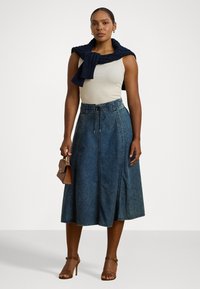 Lauren Ralph Lauren Woman DENIM DRAWCORD MIDI SKIRT - Denimová sukně - haze wash