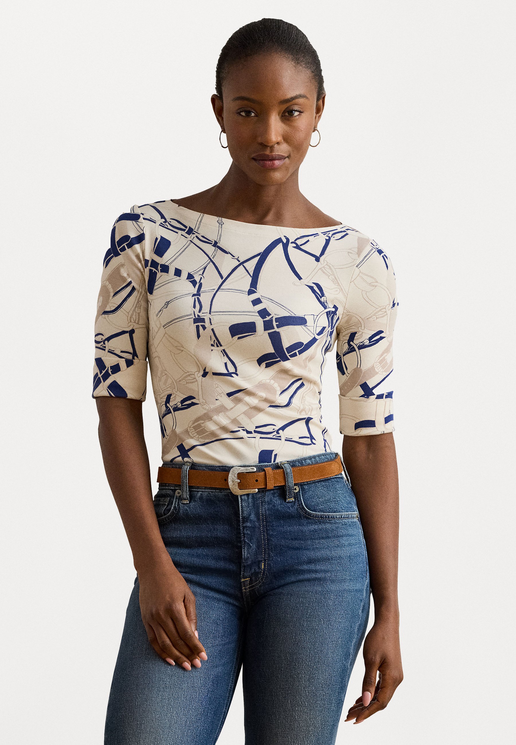 Lauren Ralph Lauren BELTING PRINT COTTON BOATNECK TEE Print T