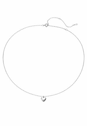 Feine Silberkette mit einem kleinen, polierten, herzförmigen Anhänger und verstellbarem Verschluss vor weißem Hintergrund.