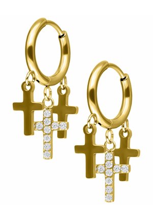 LITTLE DANGLING CROSS HOOPS - Earrings - gold-coloured