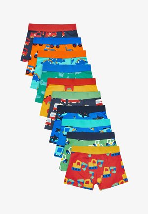 Set di dieci boxers caratterizzati da vari colori e motivi, tra cui camion, dinosauri e veicoli da costruzione. Materiale in cotone morbido.