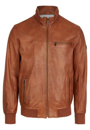 Rudas odinis bombonešis su aukštu apykakle, užtrauktuku priekyje ir dviem šoninėmis kišenėmis. Su gumuotais rankogaliais ir lygiu paviršiumi.