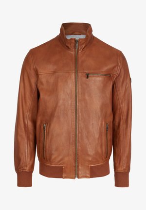 Rudas odinis bombonešis su aukštu apykakle, užtrauktuku priekyje ir dviem šoninėmis kišenėmis. Su gumuotais rankogaliais ir lygiu paviršiumi.