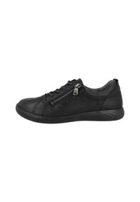 Baskets en cuir noir avec une finition texturée, design à lacets, fermeture éclair sur le côté, et soutien de la cheville rembourré ; dotées d'une semelle en caoutchouc flexible.