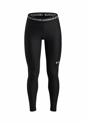 Zwarte full-length Under Armour compressietight met gebrandmerkte elastische tailleband en logo op de bovenkant van de dij.