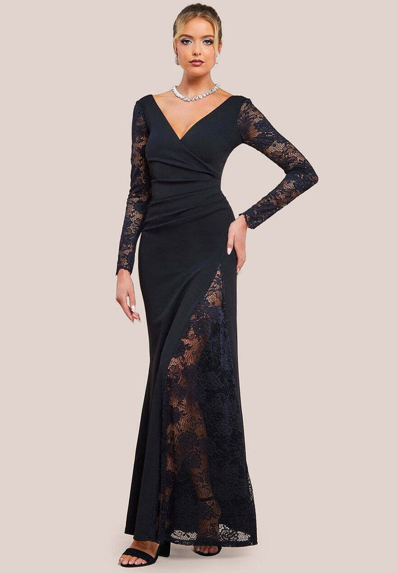 Goddiva SCUBA & LACE WRAP MAXI - Společenské šaty - black