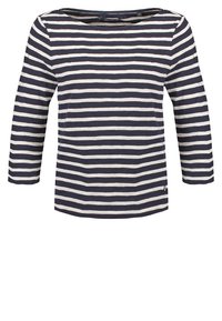 Langarmshirt met navy en crèmekleurige strepen, een boothals en een rechte snit. Gemaakt van zacht materiaal, met een klein logo vlak bij de zoom.