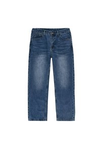Niebieskie dżinsy o prostym kroju nogawki, z pięcioma kieszeniami i subtelnym wyblakłym efektem. Posiadają zamek błyskawiczny oraz klasyczny pasek.