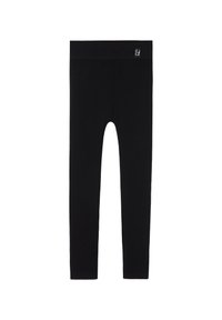 Leggings negros acanalados con una cinturilla elástica, que presentan un pequeño logotipo en el lado izquierdo. Fabricados con una tela elástica para mayor comodidad.