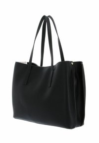 Borsa tote nera realizzata in ecopelle testurizzata. Presenta due lunghe maniglie, un'apertura superiore e una forma slanciata.