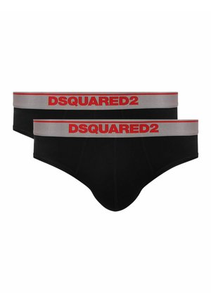 Slip in cotone nero, con un elastico grigio decorato con il logo rosso "DSQUARED2". Design classico con forma aderente e texture liscia.