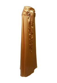 Falda maxi de satén en un brillante color naranja con un detalle de lazo lateral en la cintura y una silueta fluida. Textura suave con un acabado pulido.