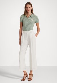 Lauren Ralph Lauren CABLE KNIT COTTON POLO JUMPER - Polo marškinėliai - soft laurel