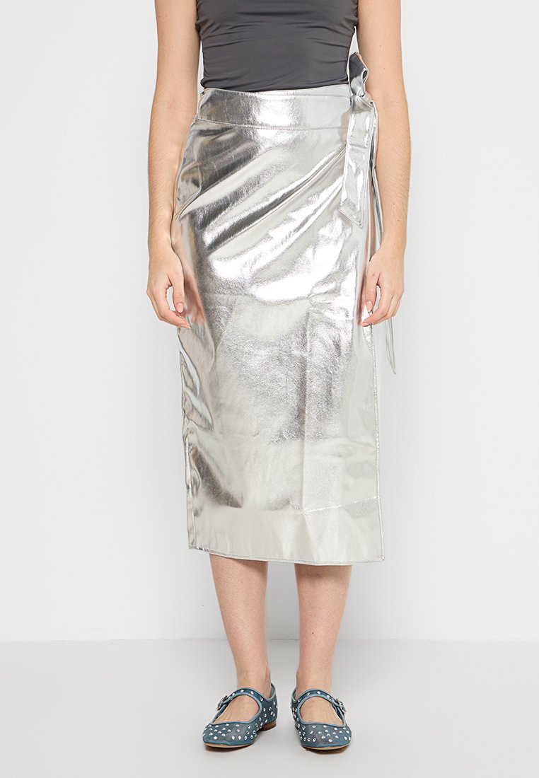 Never Fully Dressed Wikkelrok zilverkleurig Never Fully Dressed Wikkelrok zilverkleurig